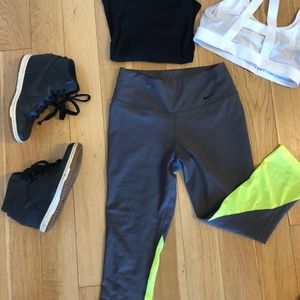 Nike Grey & Neon Mesh Crop Leggings